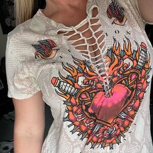 BLACK LABEL AFFLICTION TOP TATTOO GRUNGE RHINESTONES 🖤💀